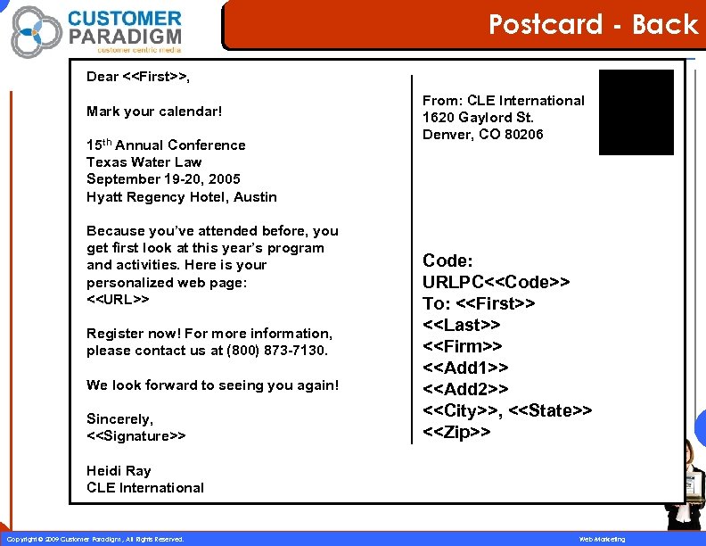 Postcard - Back Dear <<First>>, Mark your calendar! 15 th Annual Conference Texas Water