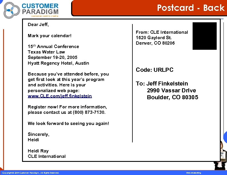 Postcard - Back Dear Jeff, Mark your calendar! 15 th Annual Conference Texas Water