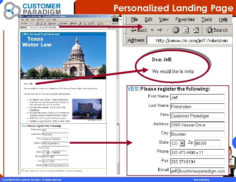 Personalized Landing Page 46 Copyright © 2009 Customer Paradigm , All Rights Reserved. Web