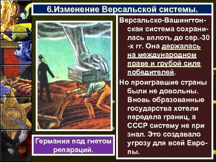 6. Изменение Версальской системы. Германия под гнетом репараций. Версальско-Вашингтонская система сохранилась вплоть до сер.