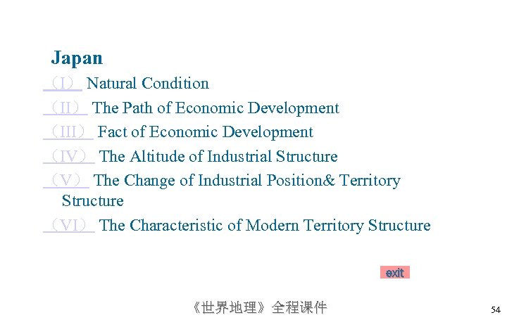 Japan （I） Natural Condition （II） The Path of Economic Development （III） Fact of Economic