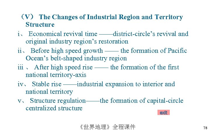 （V） The Changes of Industrial Region and Territory Structure i、 Economical revival time ——district-circle’s
