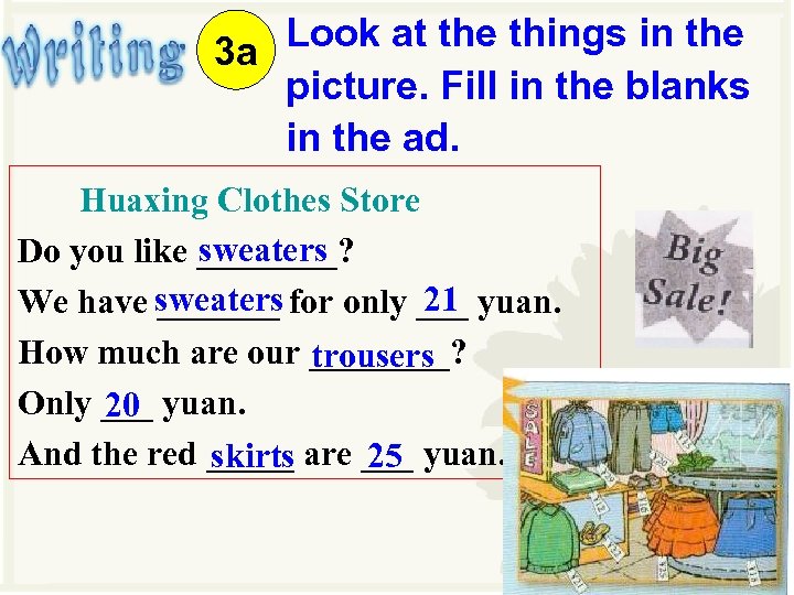 Look at the things in the 3 a picture. Fill in the blanks in