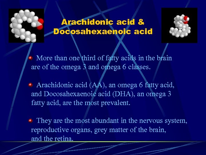 Arachidonic acid & Docosahexaenoic acid More than one third of fatty acids in the