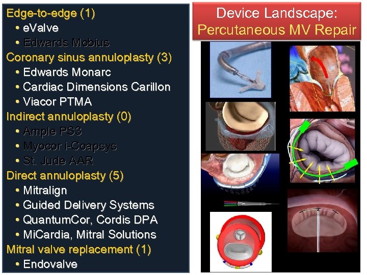 Edge-to-edge (1) • e. Valve • Edwards Mobius Coronary sinus annuloplasty (3) • Edwards