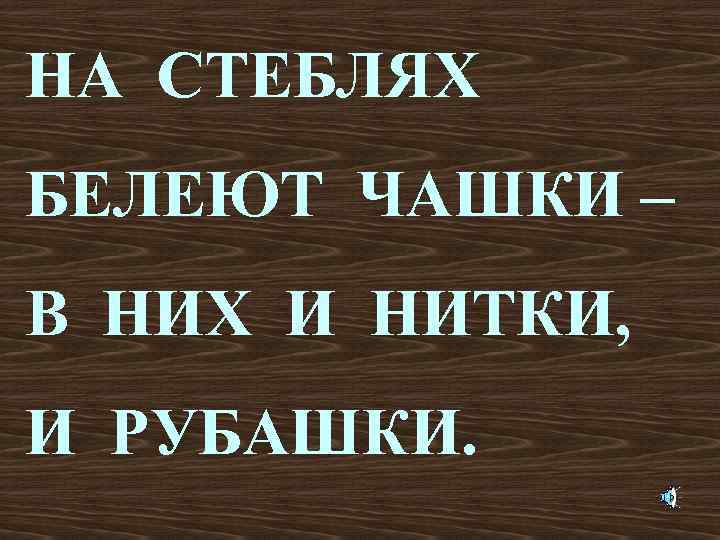 НА СТЕБЛЯХ БЕЛЕЮТ ЧАШКИ – В НИХ И НИТКИ, И РУБАШКИ. 