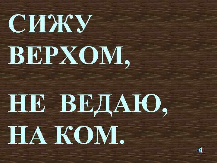 СИЖУ ВЕРХОМ, НЕ ВЕДАЮ, НА КОМ. 