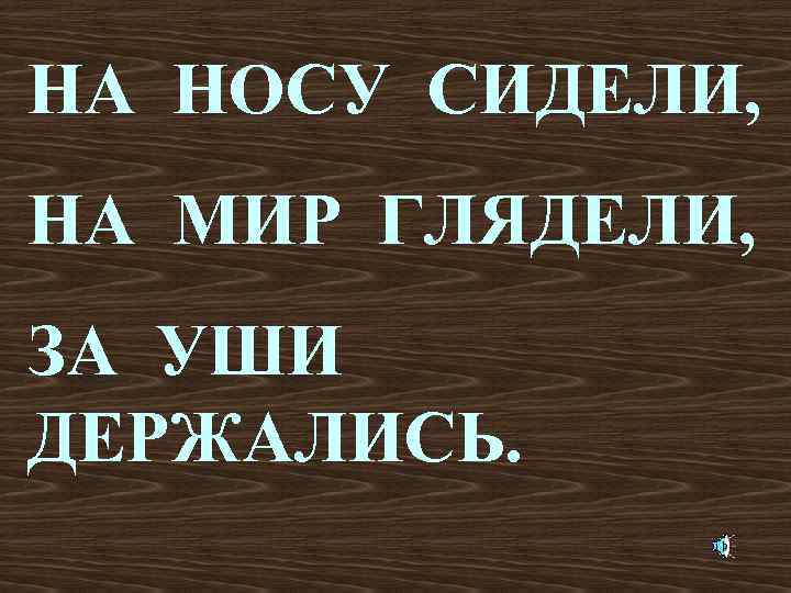 НА НОСУ СИДЕЛИ, НА МИР ГЛЯДЕЛИ, ЗА УШИ ДЕРЖАЛИСЬ. 
