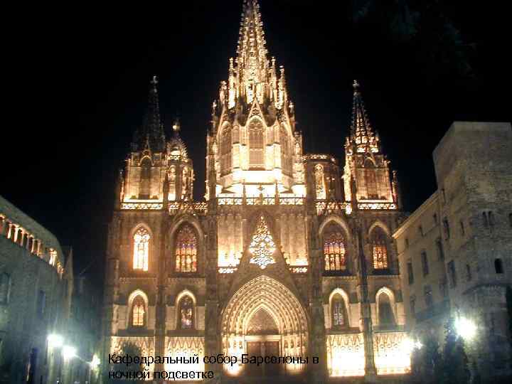 Кафедральный собор Барселоны в ночной подсветке 
