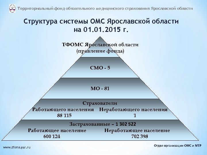 Территориальный фонд обязательного медицинского страхования Ярославской области Структура системы ОМС Ярославской области на 01.
