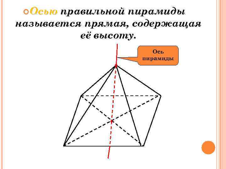  Осью правильной пирамиды называется прямая, содержащая её высоту. Ось пирамиды 