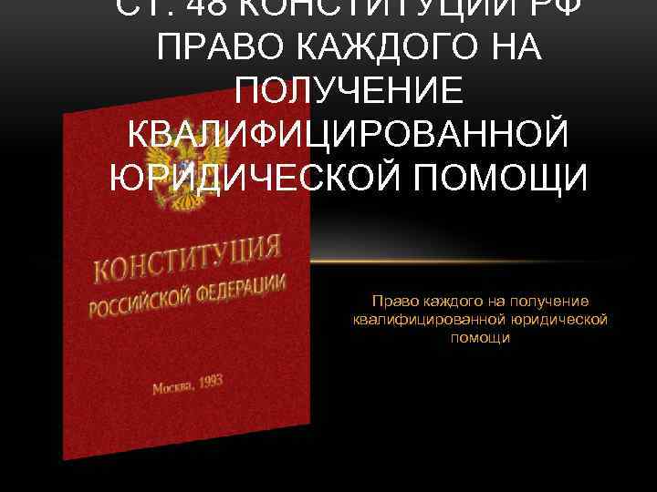 Право каждого на квалифицированную юридическую помощь. Получение квалифицированной юридической помощи. Ст 48 Конституции. 48 Статья Конституции. Право на получение квалифицированной юридической.