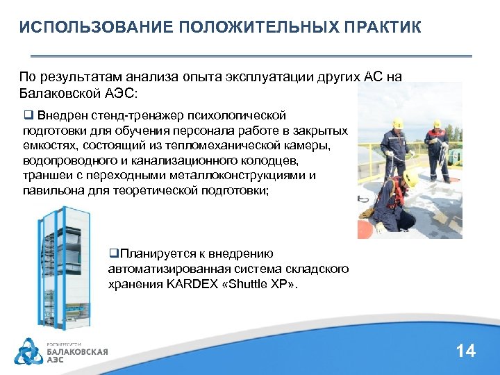 ИСПОЛЬЗОВАНИЕ ПОЛОЖИТЕЛЬНЫХ ПРАКТИК По результатам анализа опыта эксплуатации других АС на Балаковской АЭС: q