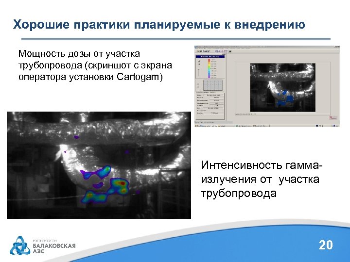 Хорошие практики планируемые к внедрению Мощность дозы от участка трубопровода (скриншот с экрана оператора