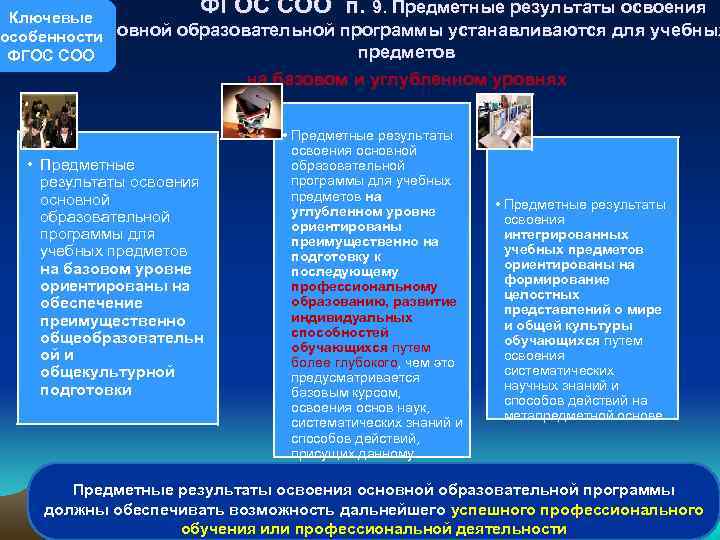  ФГОС СОО п. 9. Предметные результаты освоения Ключевые основной образовательной программы устанавливаются для