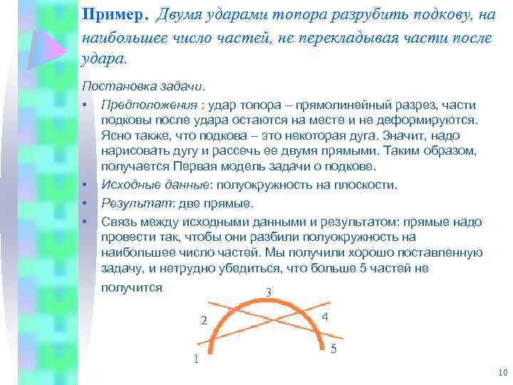 . Пример Двумя ударами топора разрубить подкову, на наибольшее число частей, не перекладывая части