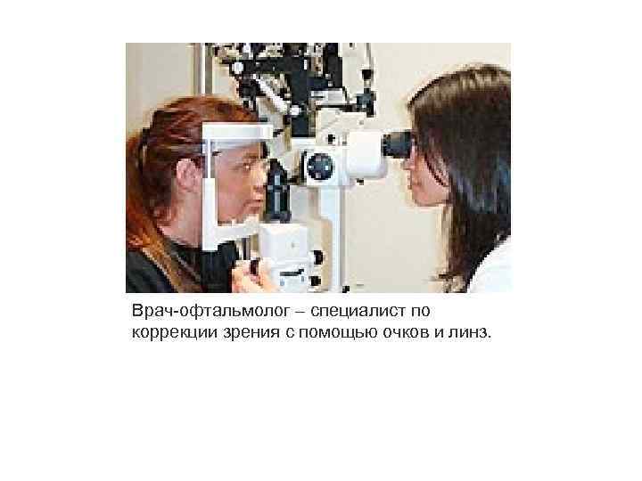 Врач-офтальмолог – специалист по коррекции зрения с помощью очков и линз. 