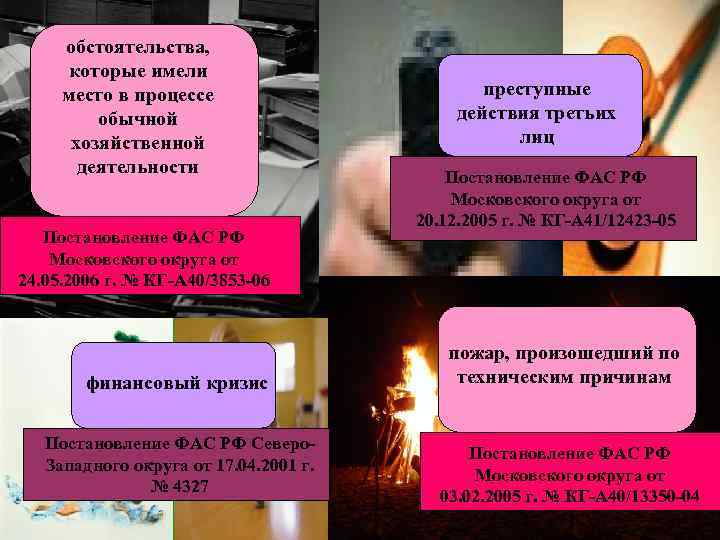 обстоятельства, которые имели место в процессе обычной хозяйственной деятельности Постановление ФАС РФ Московского округа