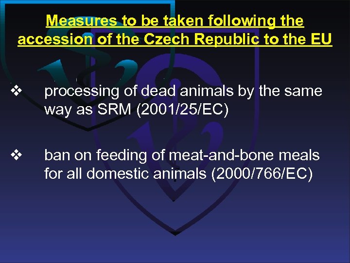 Measures to be taken following the accession of the Czech Republic to the EU