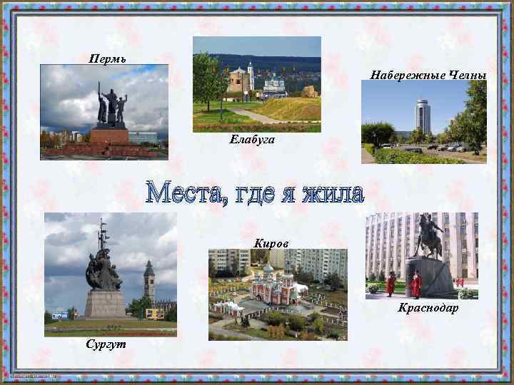 Пермь Набережные Челны Елабуга Места, где я жила Киров Краснодар Сургут 
