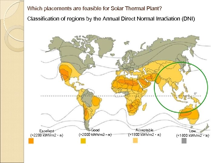 Which placements are feasible for Solar Thermal Plant? Classification of regions by the Annual