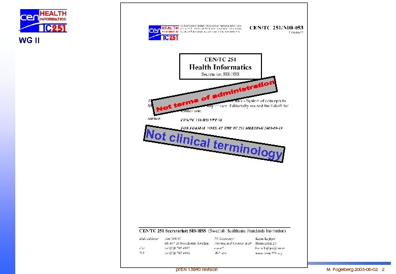 WG II Not clin ical ter pr. EN 13940 revision minolo gy M. Fogelberg