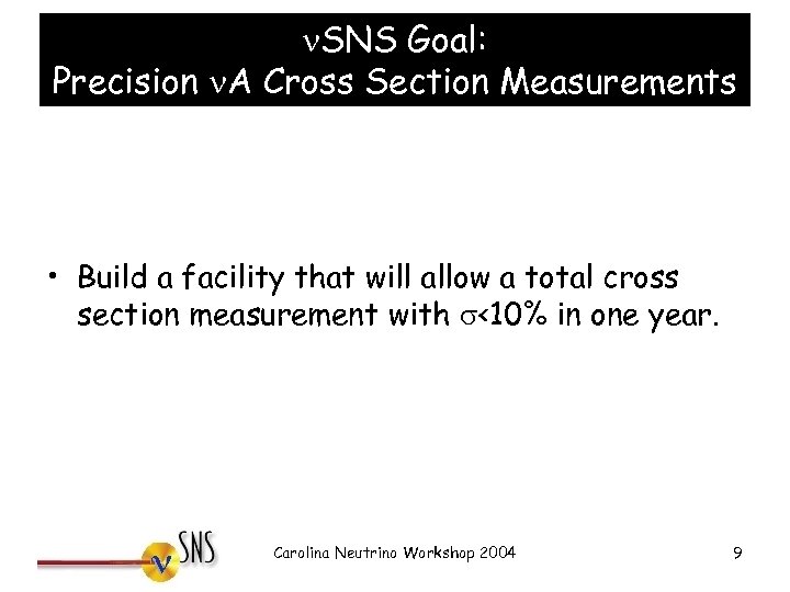 n. SNS Goal: Precision n. A Cross Section Measurements • Build a facility that
