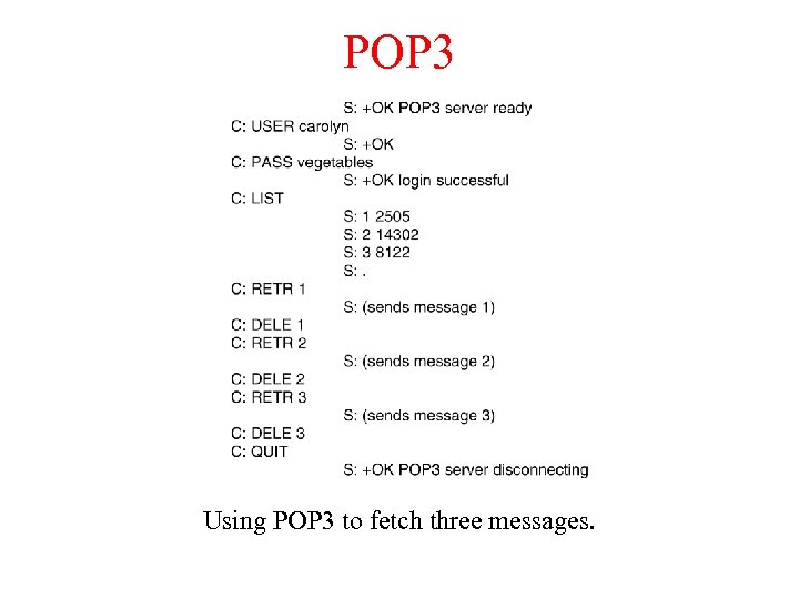 POP 3 Using POP 3 to fetch three messages. 