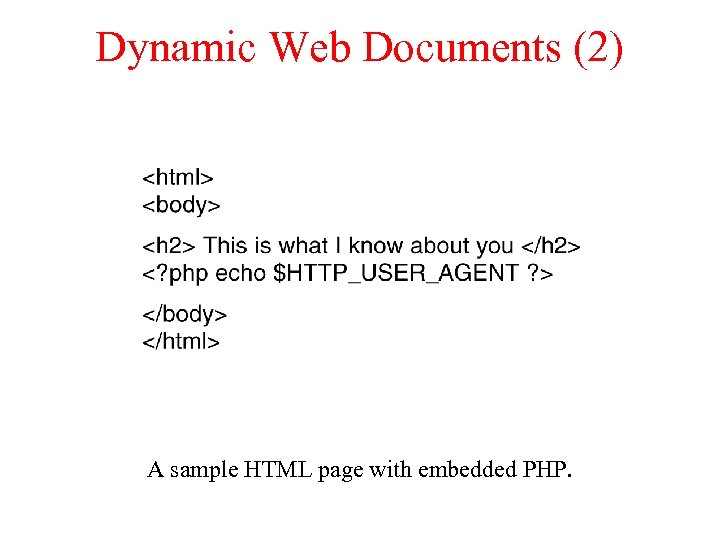 Dynamic Web Documents (2) A sample HTML page with embedded PHP. 