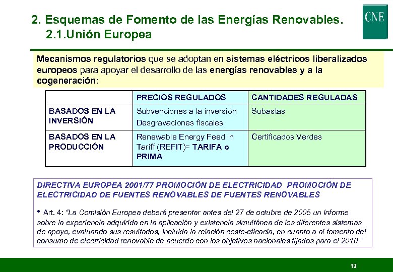 2. Esquemas de Fomento de las Energías Renovables. 2. 1. Unión Europea Mecanismos regulatorios