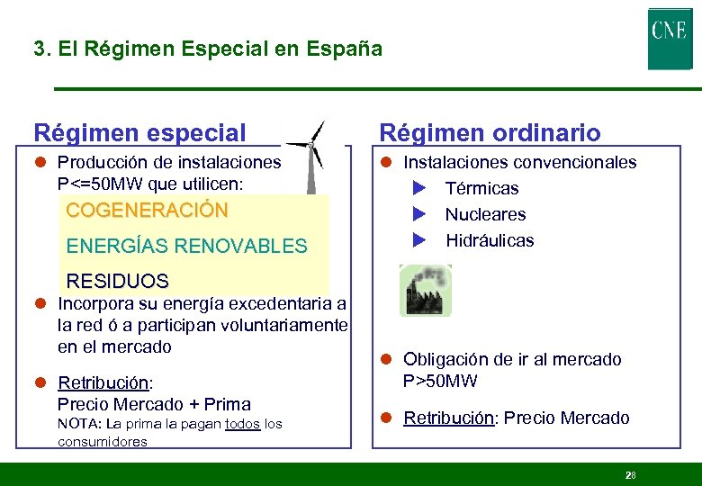 3. El Régimen Especial en España Régimen especial Régimen ordinario l Producción de instalaciones