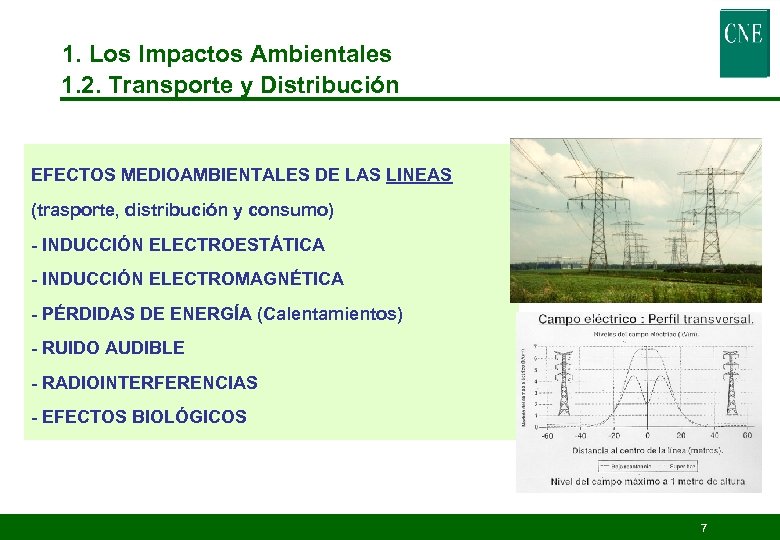 1. Los Impactos Ambientales 1. 2. Transporte y Distribución EFECTOS MEDIOAMBIENTALES DE LAS LINEAS