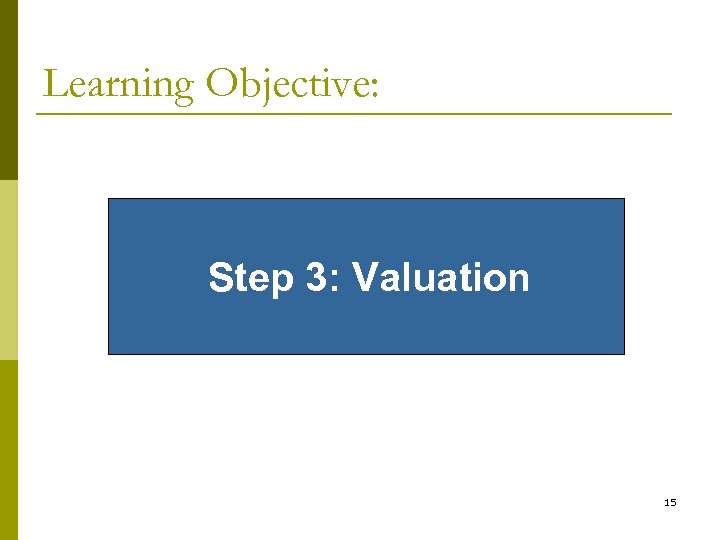 Learning Objective: Step 3: Valuation 15 