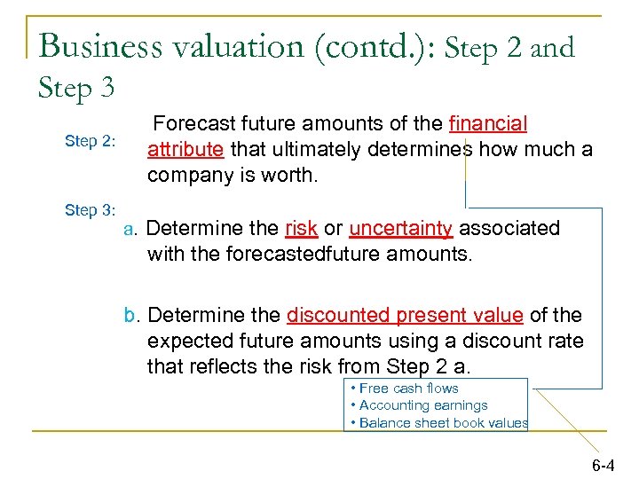 Business valuation (contd. ): Step 2 and Step 3 Forecast future amounts of the