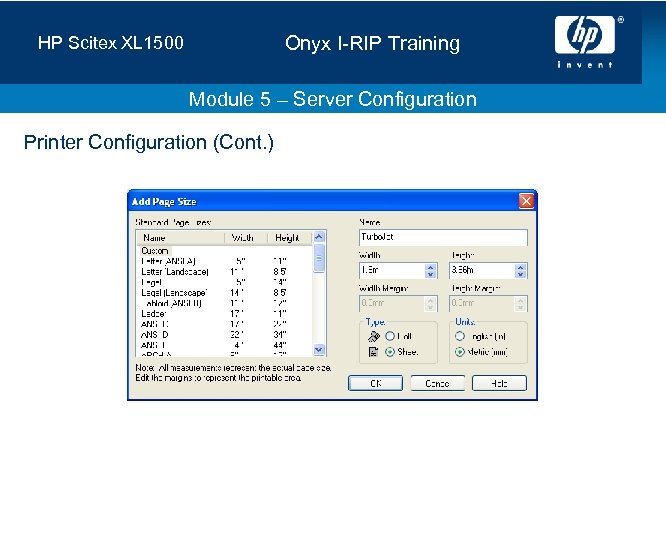 Onyx I-RIP Training HP Scitex XL 1500 Module 5 – Server Configuration Printer Configuration