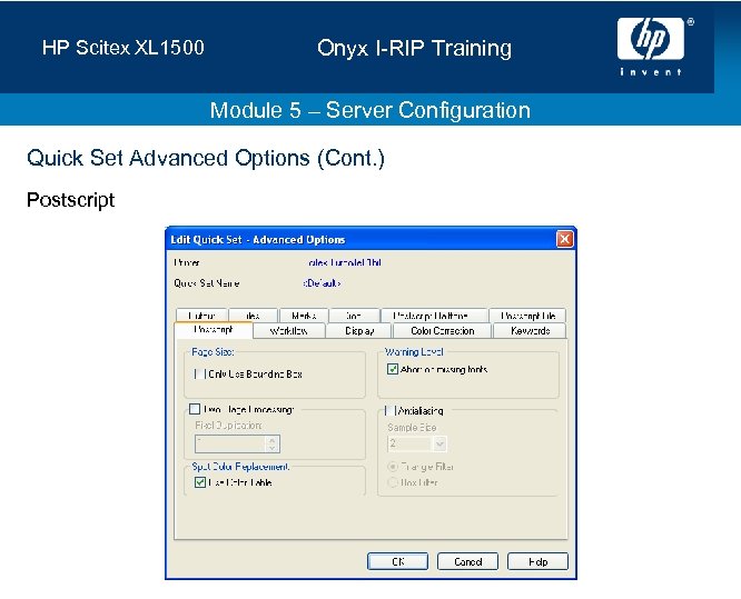 HP Scitex XL 1500 Onyx I-RIP Training Module 5 – Server Configuration Quick Set