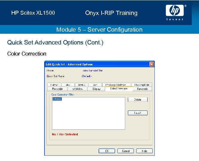 HP Scitex XL 1500 Onyx I-RIP Training Module 5 – Server Configuration Quick Set