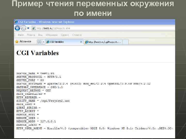 Пример чтения переменных окружения по имени 