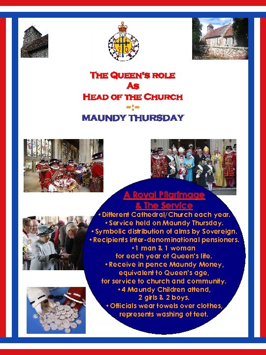 The Queen's role As Head of the Church ~: ~ MAUNDY THURSDAY A Royal