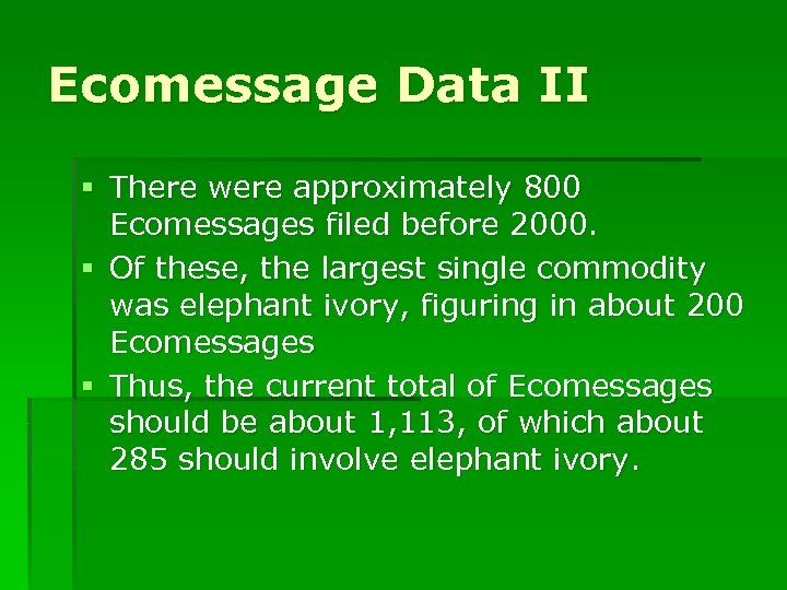 Ecomessage Data II § There were approximately 800 Ecomessages filed before 2000. § Of