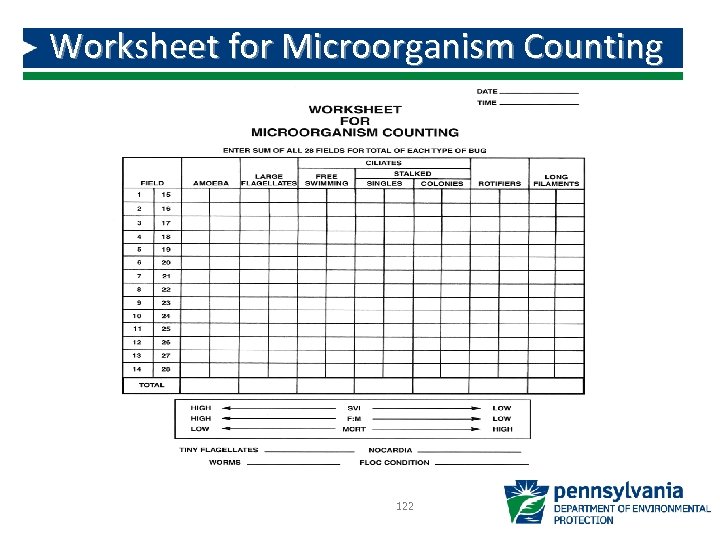 Worksheet for Microorganism Counting 122 