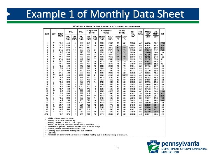 Example 1 of Monthly Data Sheet 61 