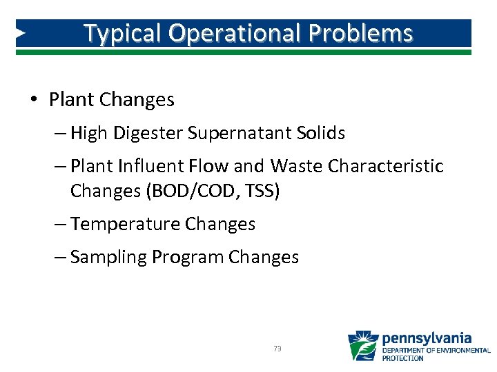 Typical Operational Problems • Plant Changes – High Digester Supernatant Solids – Plant Influent