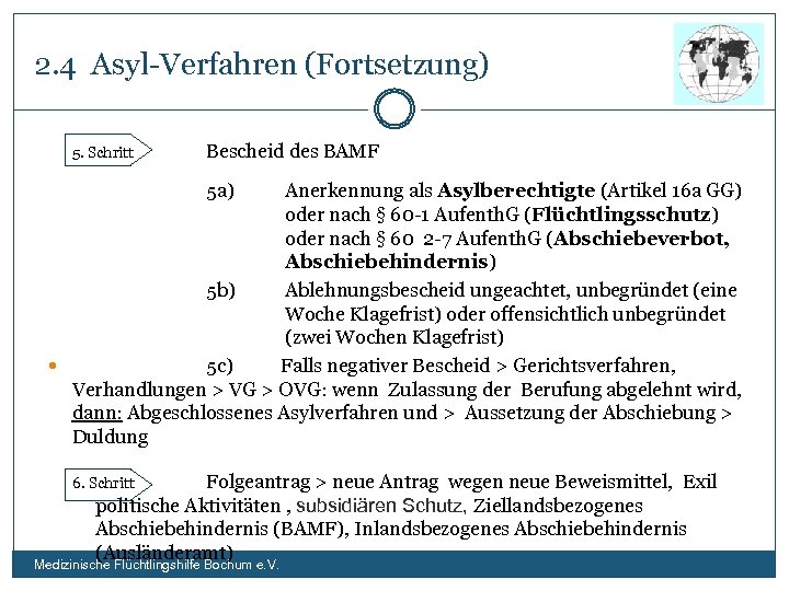 2. 4 Asyl-Verfahren (Fortsetzung) 5. Schritt Bescheid des BAMF 5 a) Anerkennung als Asylberechtigte