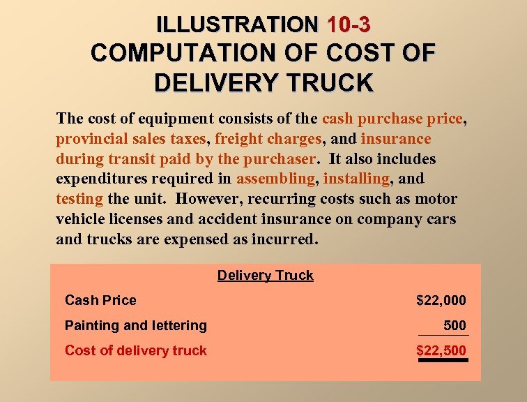 ILLUSTRATION 10 -3 COMPUTATION OF COST OF DELIVERY TRUCK The cost of equipment consists