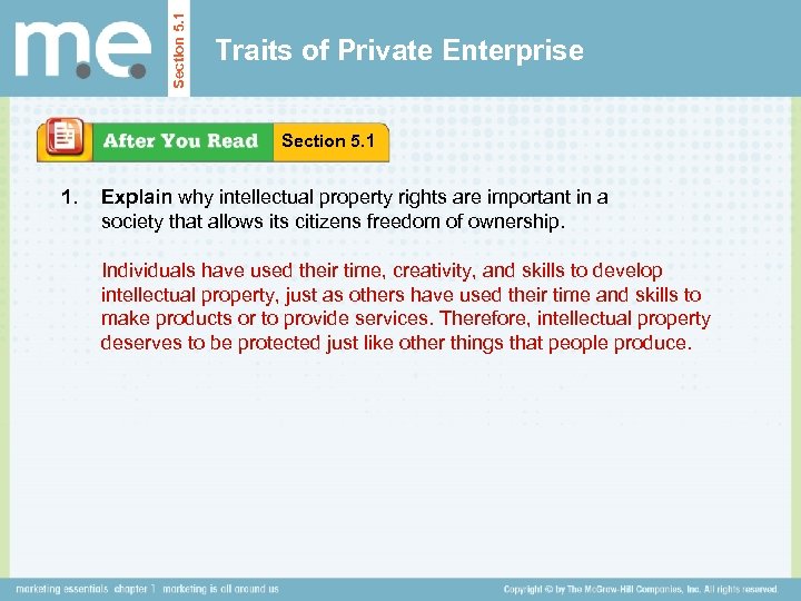 Section 5. 1 Traits of Private Enterprise Section 5. 1 1. Explain why intellectual