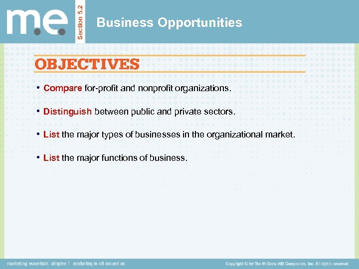 Section 5. 2 Business Opportunities • Compare for-profit and nonprofit organizations. • Distinguish between