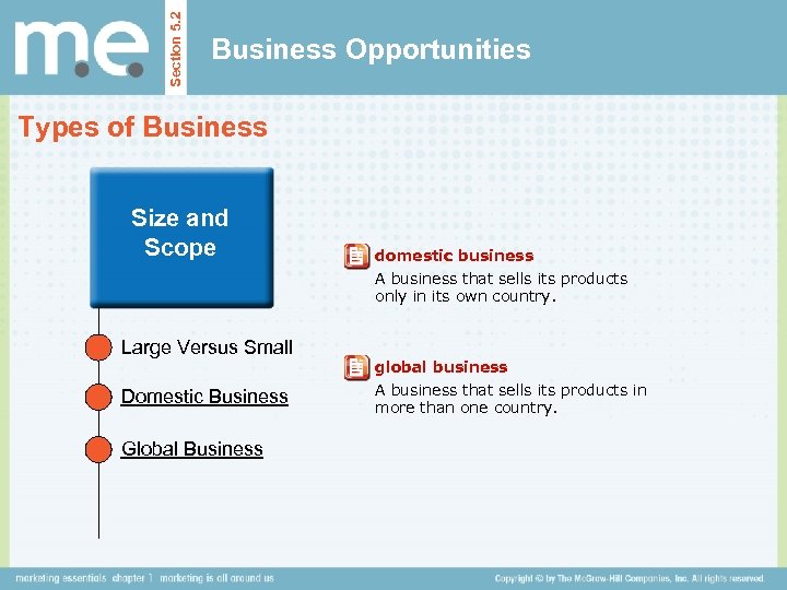 Section 5. 2 Business Opportunities Types of Business Size and Scope domestic business A