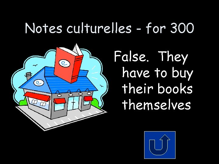 Notes culturelles - for 300 False. They have to buy their books themselves 