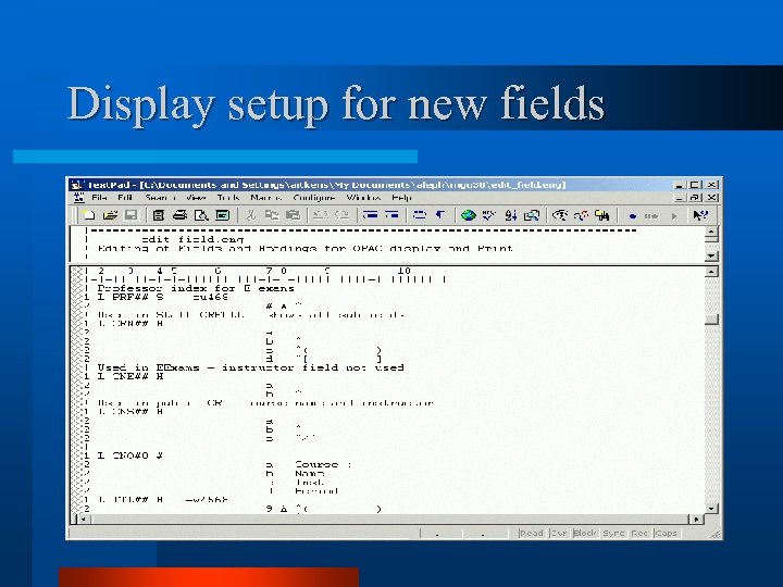 Display setup for new fields 